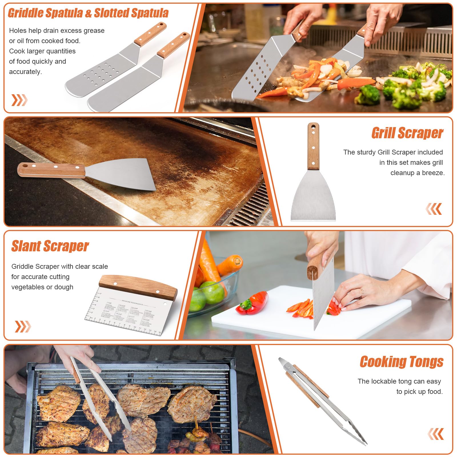 28 Pcs Griddle Accessories Kit, Leonyo Heavy Duty Stainless Steel Griddle Accessories-Perfect Flat Top Grilling Accessories, Pro